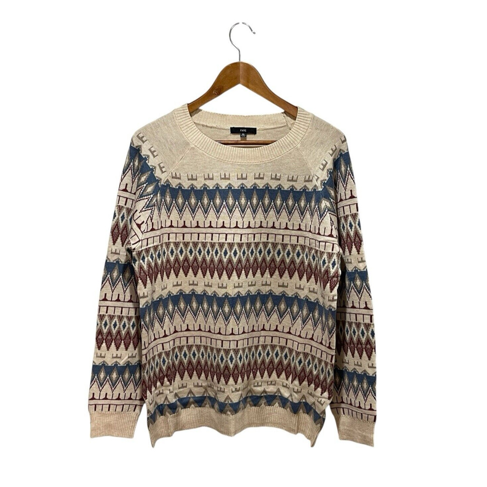 NWOT Fate‎ Fair Isle Print Sweater XL Stitch Fix Oatmeal Cream Color Wool Blend
